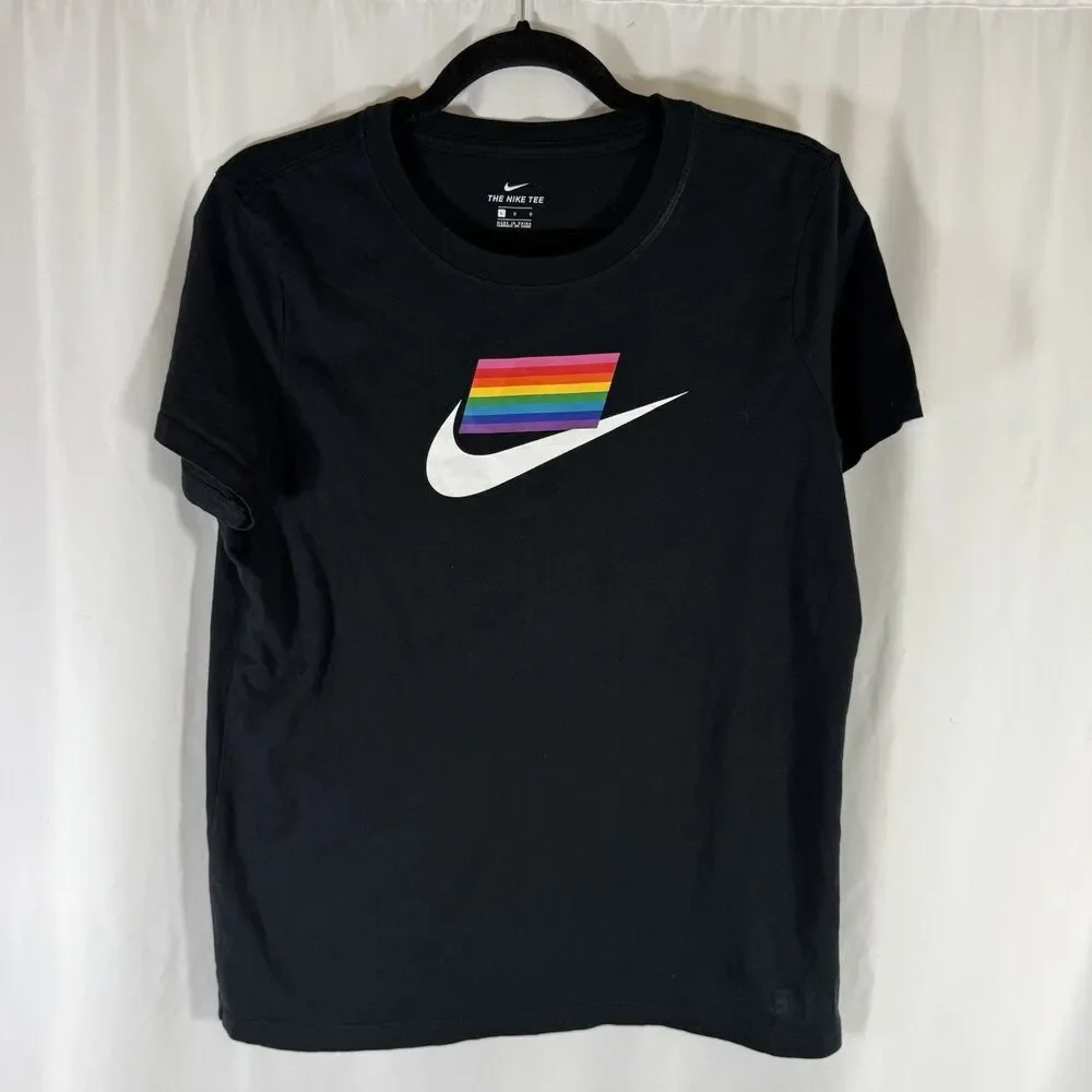 Nike Pride Shirt Women's Large Black Short Sleeve Crew Neck Tee 100% Cotton